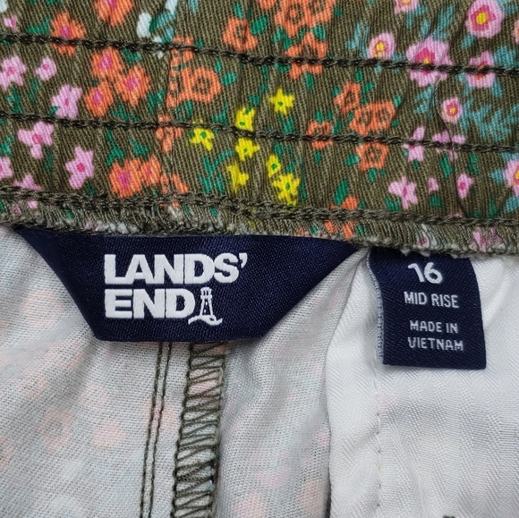 Lands' End Floral Print Bermuda Shorts Plus Size 16 Mid Rise Elastic Waist - Picture 6 of 12